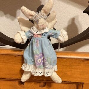 Charming Vintage Princess Bunny Angel Ornament in Blue Dress